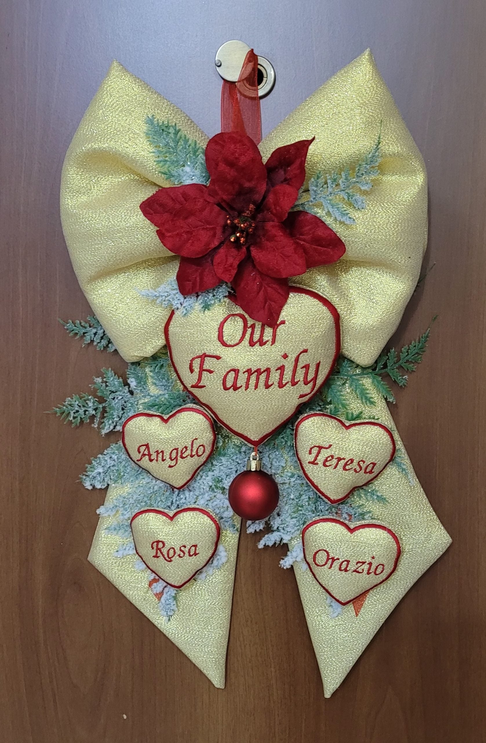 Door Hanger Christmas Bow Handmade Our Family Customizable Embroidered!