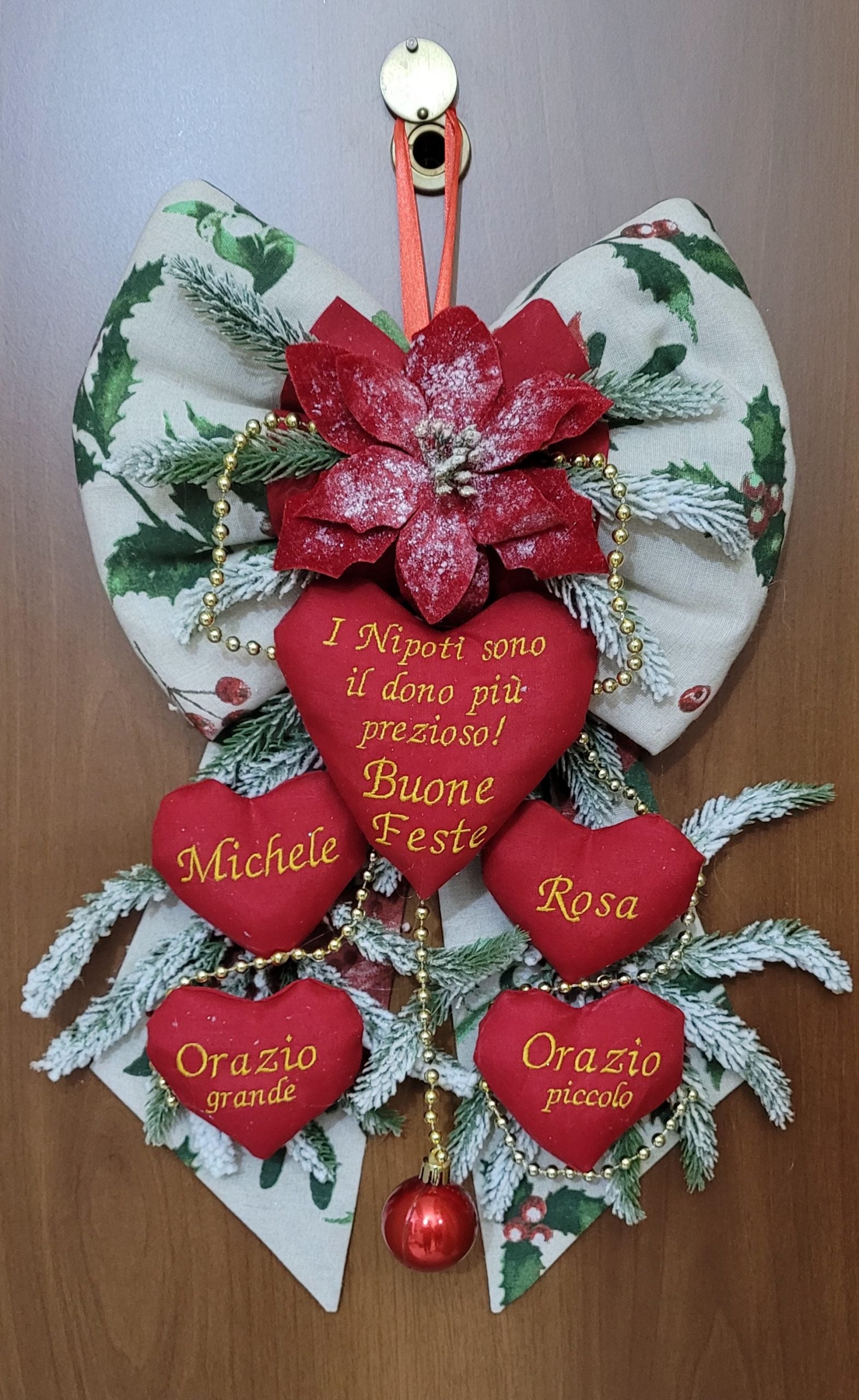 Fuoriporta Fiocco Natalizio Artigianale Personalizzabile Ricamato!