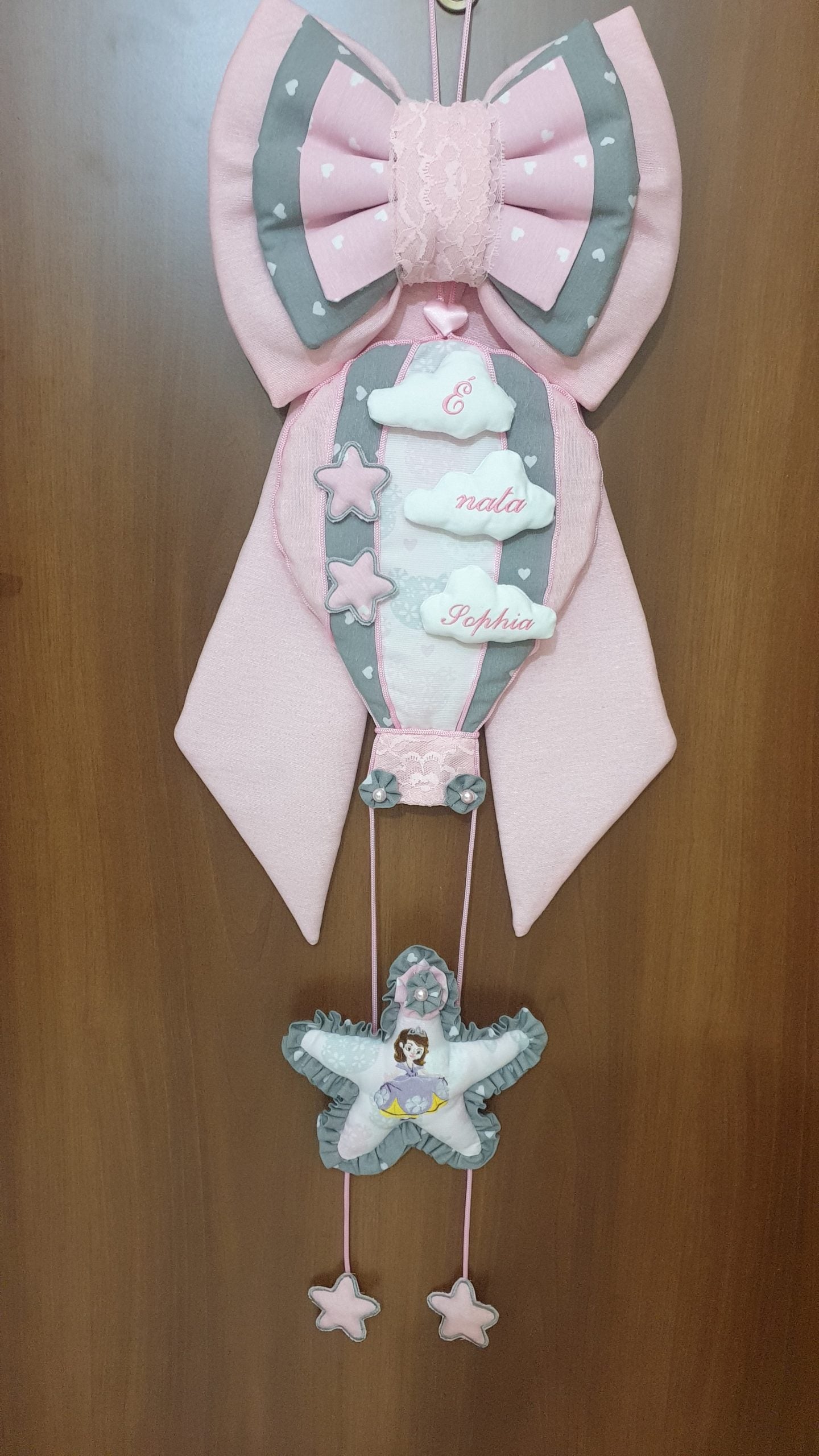 Fiocco Nascita Artigianale con Mongolfiera 90x35 cm Personalizzabile!
