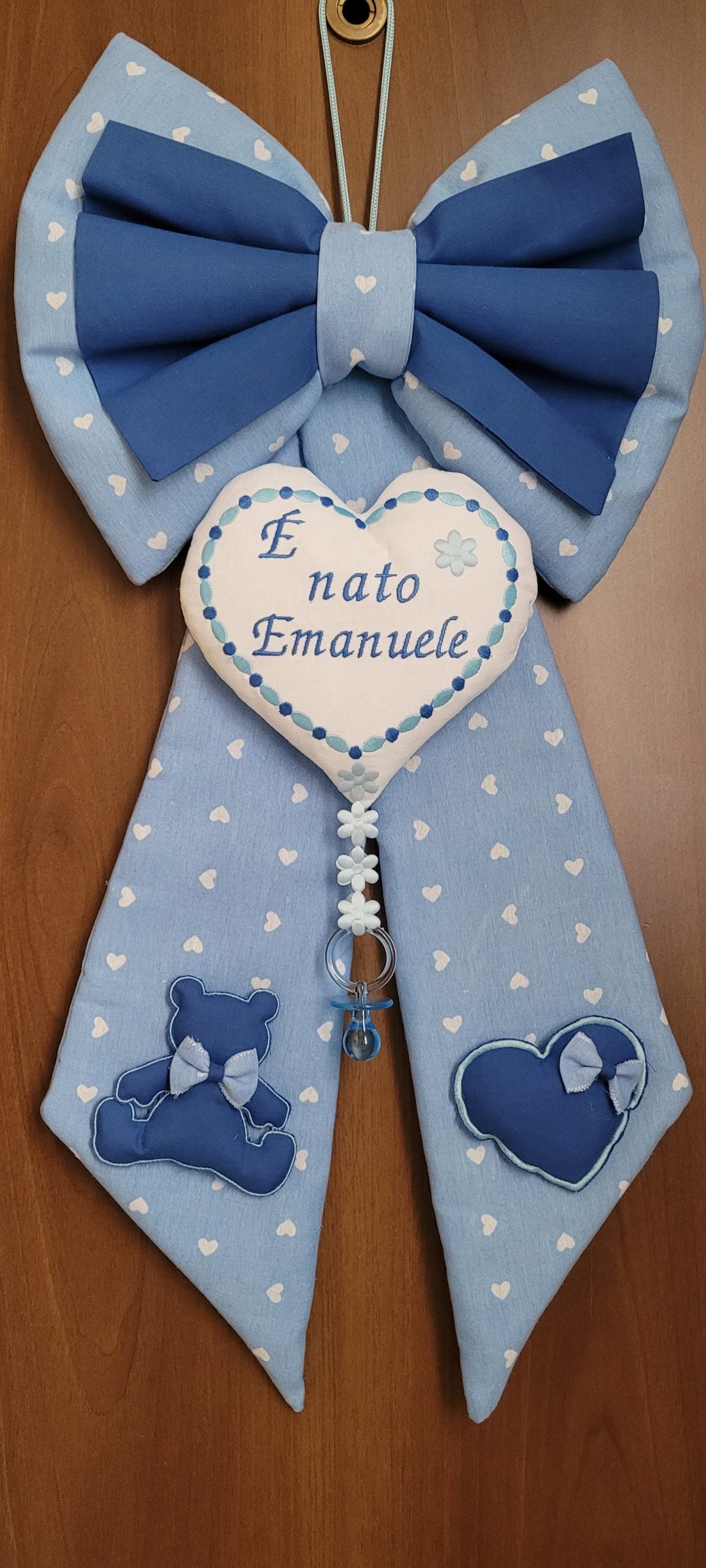Fiocco Nascita Artigianale 65x32cm piu' portaciuccio Personalizzabile!