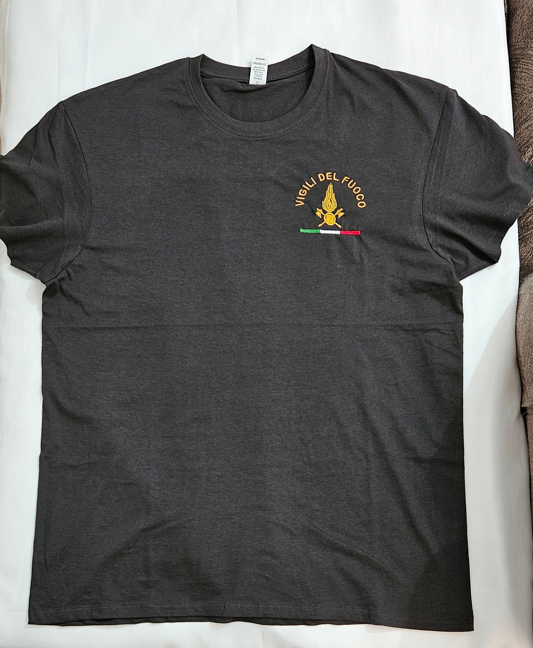 T-Shirt Maglie Vigili del Fuoco VDF Logo Davanti Ricamata Personalizzabile Grigio/Scuro