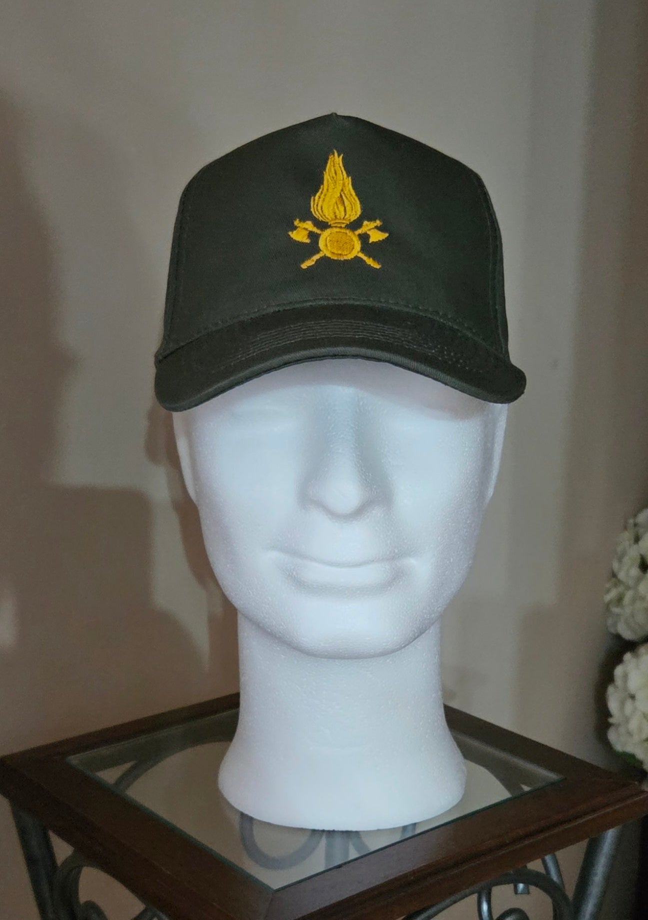 Vigili del Fuoco VDF Berretto Cappello Fiamma Ricamato Colore Verde Militare