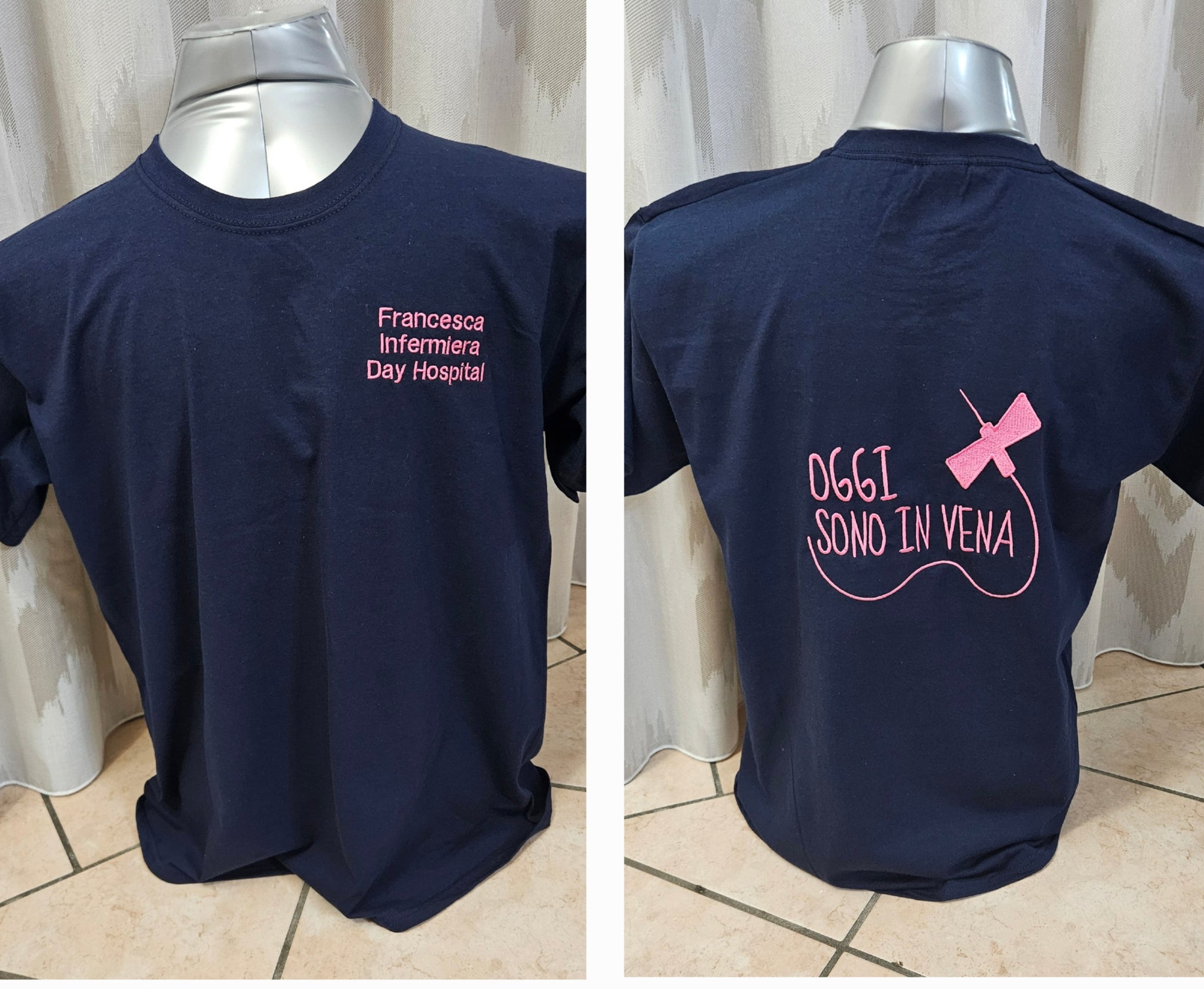 T-shirt in cotone adatto per infermiere 118 soccorso con stampa fluo fronte e retro NM (Blu Navy, M