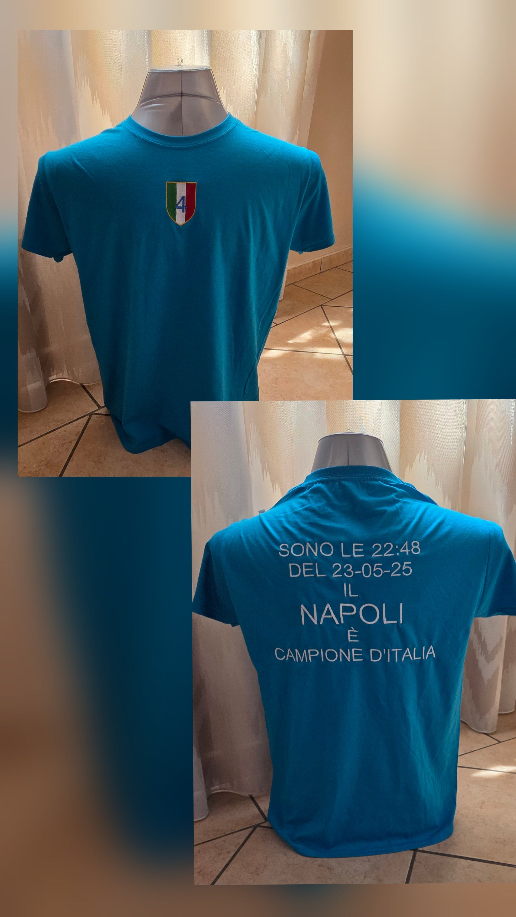 Maglia T-shirt Napoli Campione D'Italia 4 AGAIN Ricamata