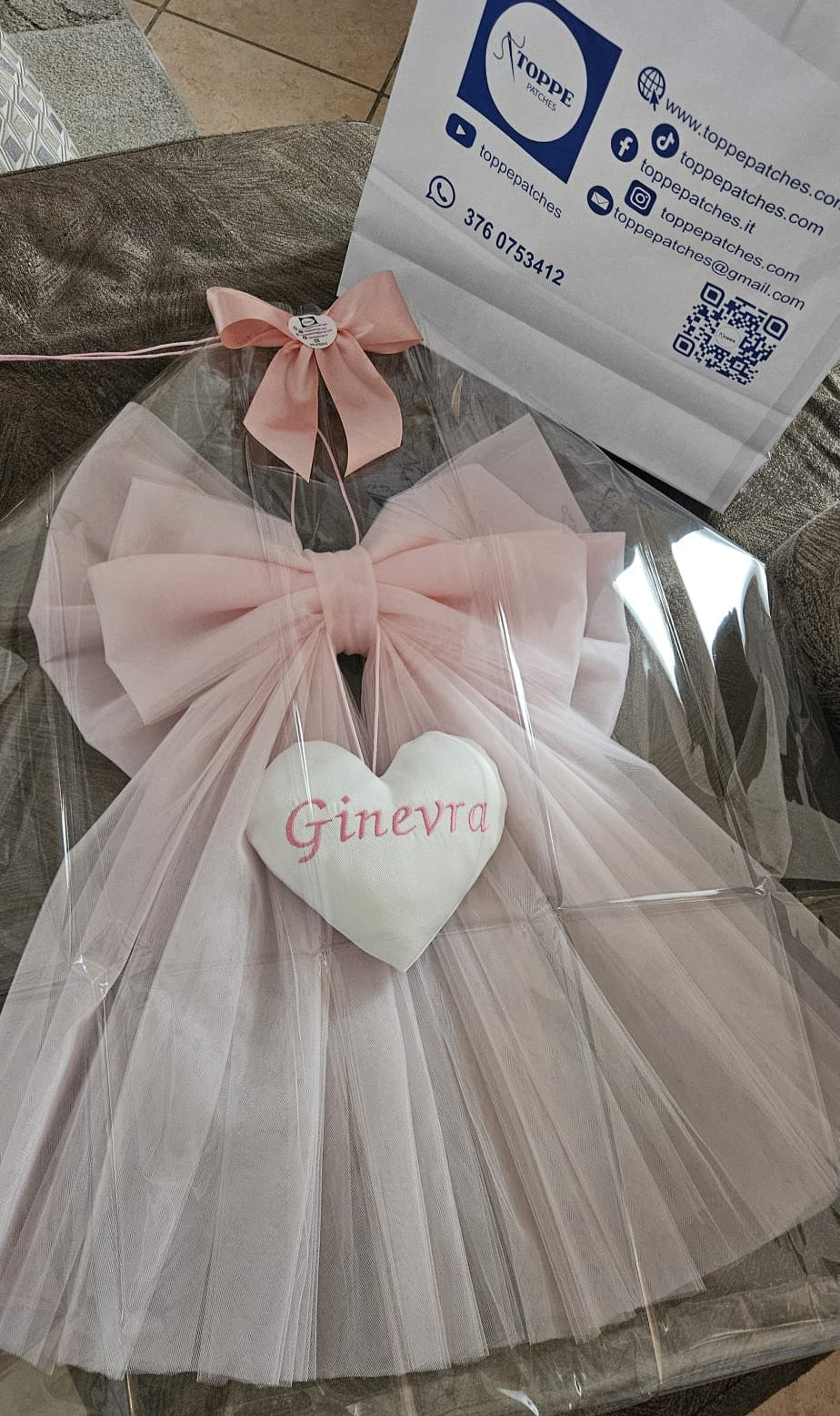 Fiocco Nascita Artigianale in Tulle 60x40cm Personalizzabile!