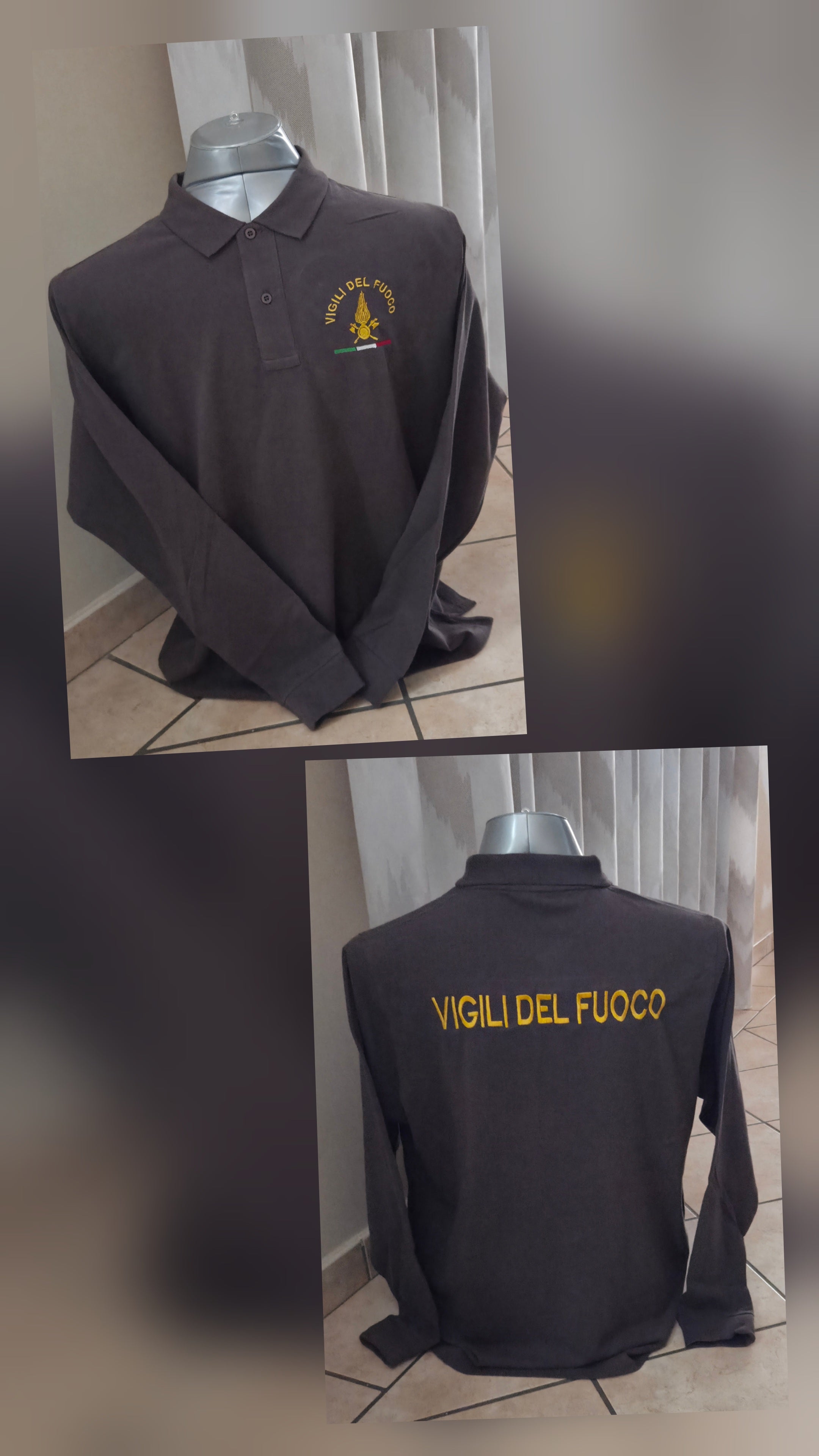 Polo Invernale Vigili del Fuoco VDF con Logo+Scritta Ricamata Grigio/Scuro