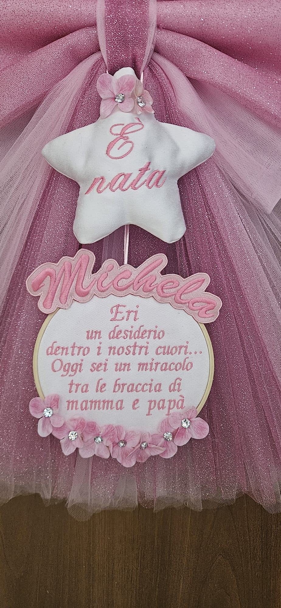 Fiocco Nascita in Tulle 60x40cm Personalizzabile!