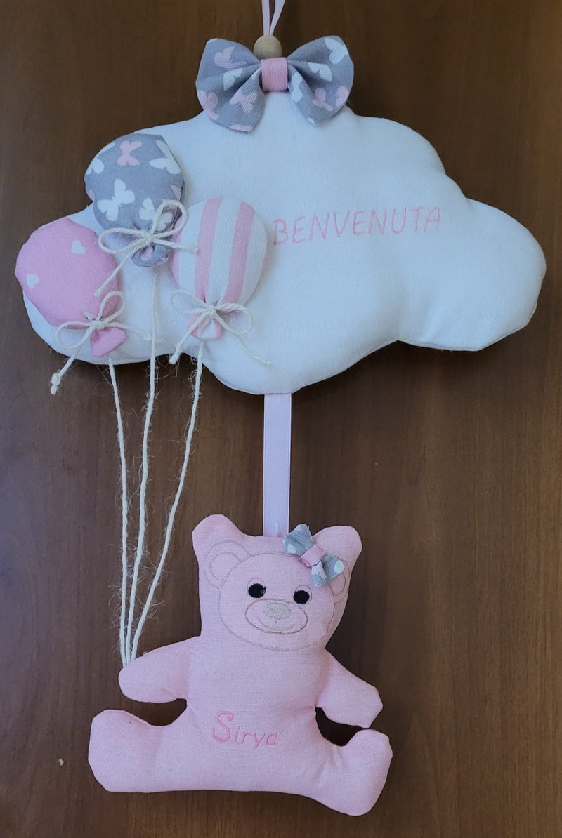 Handmade customizable cloud teddy bear birth bow 