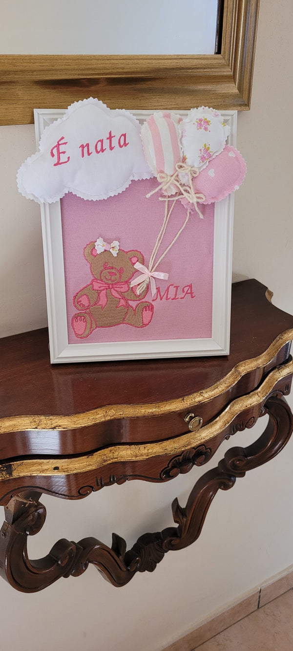 Frame and Bow Handmade Birth Decorations 29x23cm 