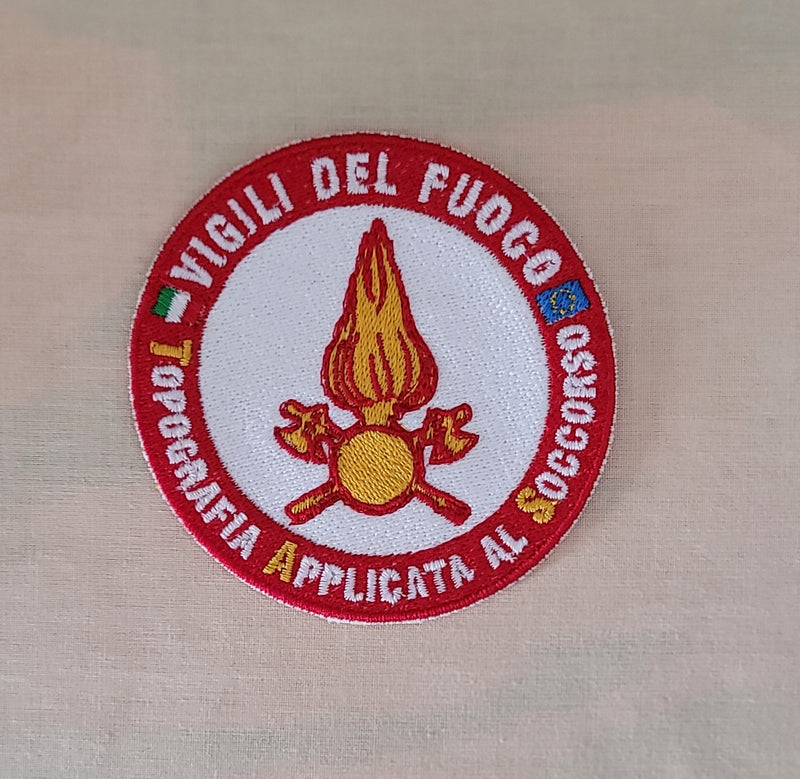 Toppa Patch Vigili del Fuoco Ricamata Topografia Applicata con Velcro M.eF. Cucito 8X8 CM