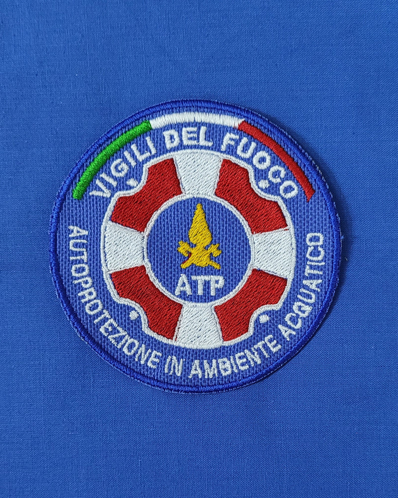 Toppa Patch Vigili del Fuoco Ricamata Autoprotezione Acquatico con Velcro M.eF. Cucito 9X9 CM