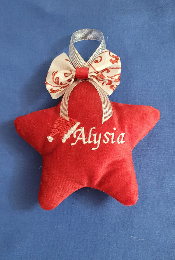 ¡Estrella decorativa navideña hecha a mano en tela bordada personalizable!