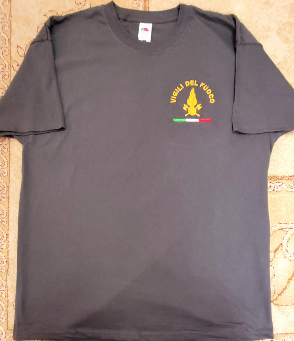 T-Shirt Maglie Vigili del Fuoco VDF Logo Davanti Ricamata Personalizzabile Grigio/Scuro