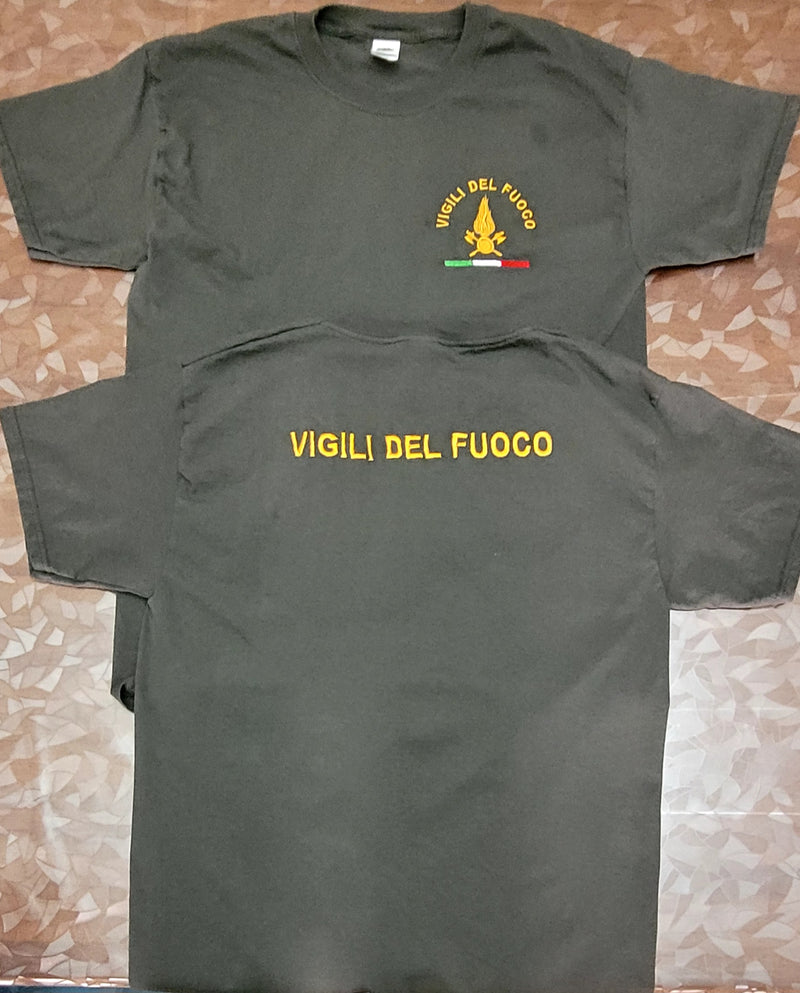 T-Shirt Maglie Vigili del Fuoco VDF Logo+Scritta Ricamata Personalizzabile Grigio/Scuro