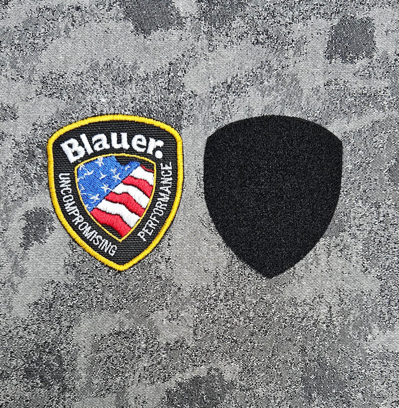 Patch Toppa Brand Replica Blauer Ricamata con velcro M.eF. cucito 8x6 cm