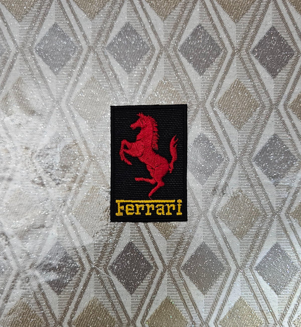 PATCH EMBROIDERED FERRARI F1 CROSS EMBROIDERY IRON-ON OR SEW-ON 7X4.5 CM