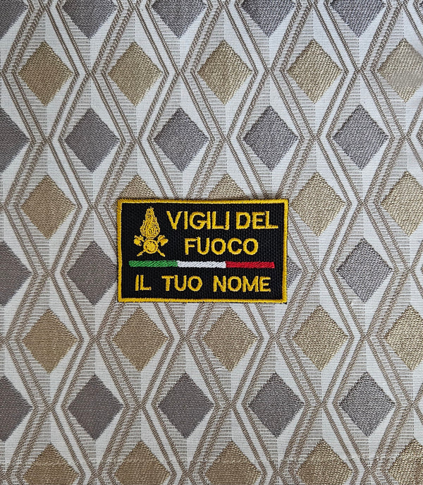 Toppa Patch Scratch Vigili del Fuoco IL Tuo Nome Ricamata con Velcro M.eF. Cucito 8X5 CM