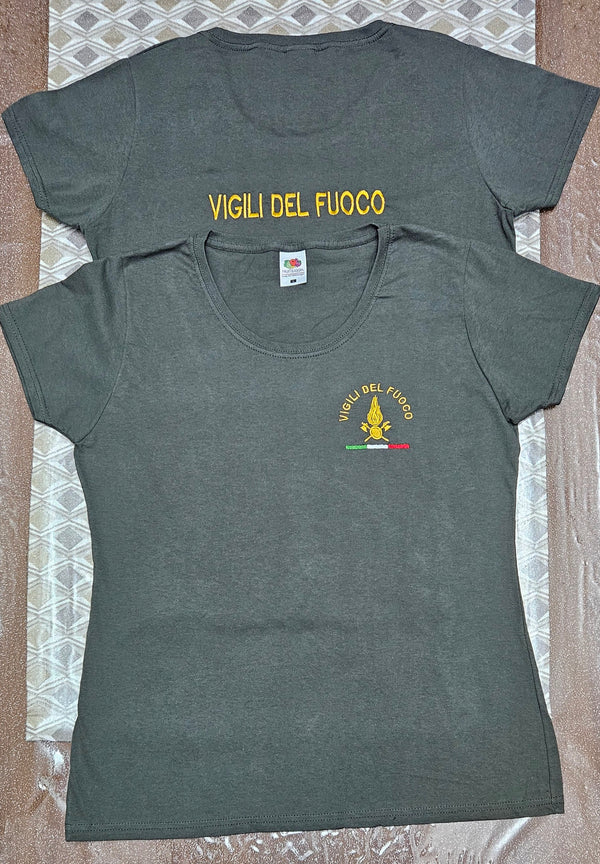 Vigili del Fuoco VDF T-Shirt Maglie Linea Donna Woman Ricamate Colori Grigio/Scuro e Nero