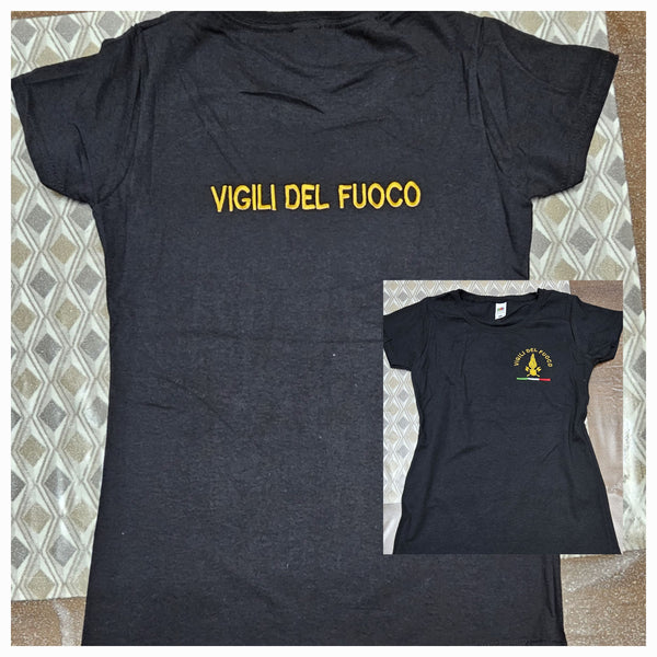 Vigili del Fuoco VDF T-Shirt Maglie Linea Donna Woman Ricamate Colori Grigio/Scuro e Nero