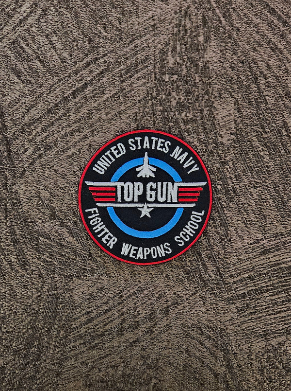 Patch Toppa Top Gun Unidet States Navy Ricamata Termoadesiva o da Cucire Diametro 8 cm