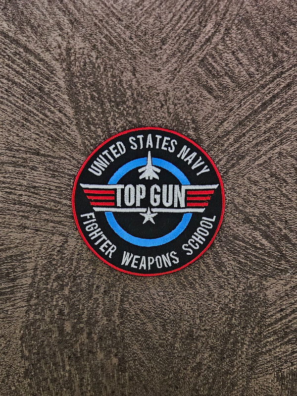 Patch Toppa Top Gun Unidet States Navy Ricamata Termoadesiva o da Cucire Diametro 10cm