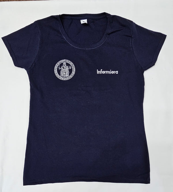 T-Shirt Mod.Femminile Logo Davanti + Nome Ricamata Personalizzabile Blu/Scuro