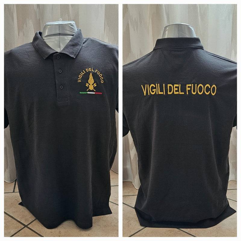 Polo Vigili del Fuoco VDF Logo+Scritta Ricamata Personalizzabile Piombo/Scuro