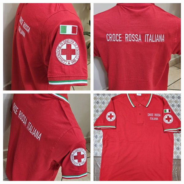 Polo Cruz Roja Italiana CRI Tricolor Bordado 100% Algodón 