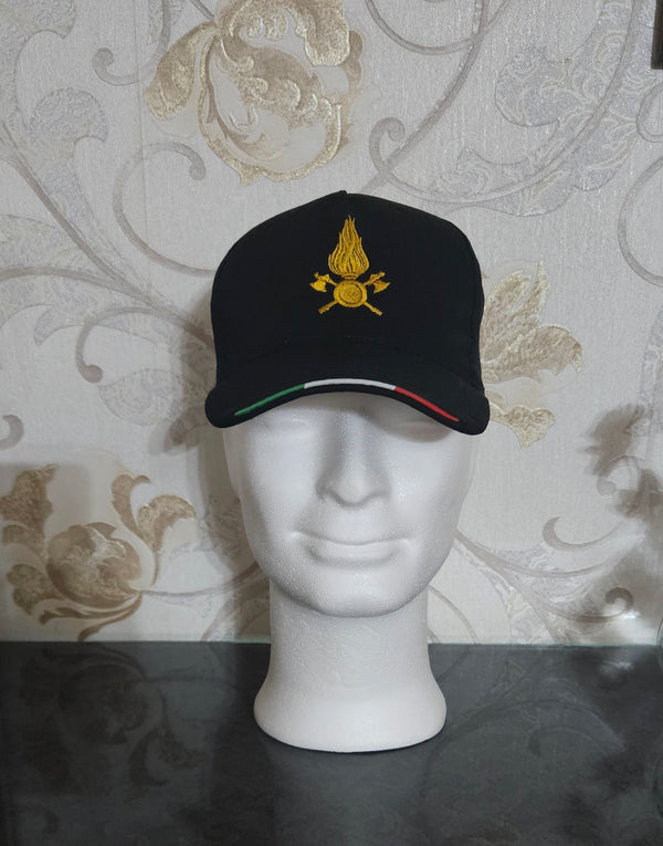 Vigili del Fuoco VDF Berretto Cappello Tricolore Fiamma Ricamato Colore Nero