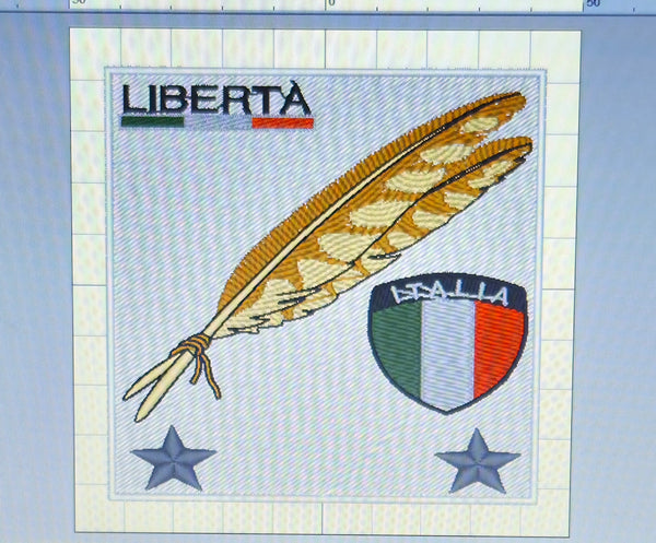 Patch Toppa Italia Liberta' 8x8cm Ricamata con Velcro M.eF. Cucito