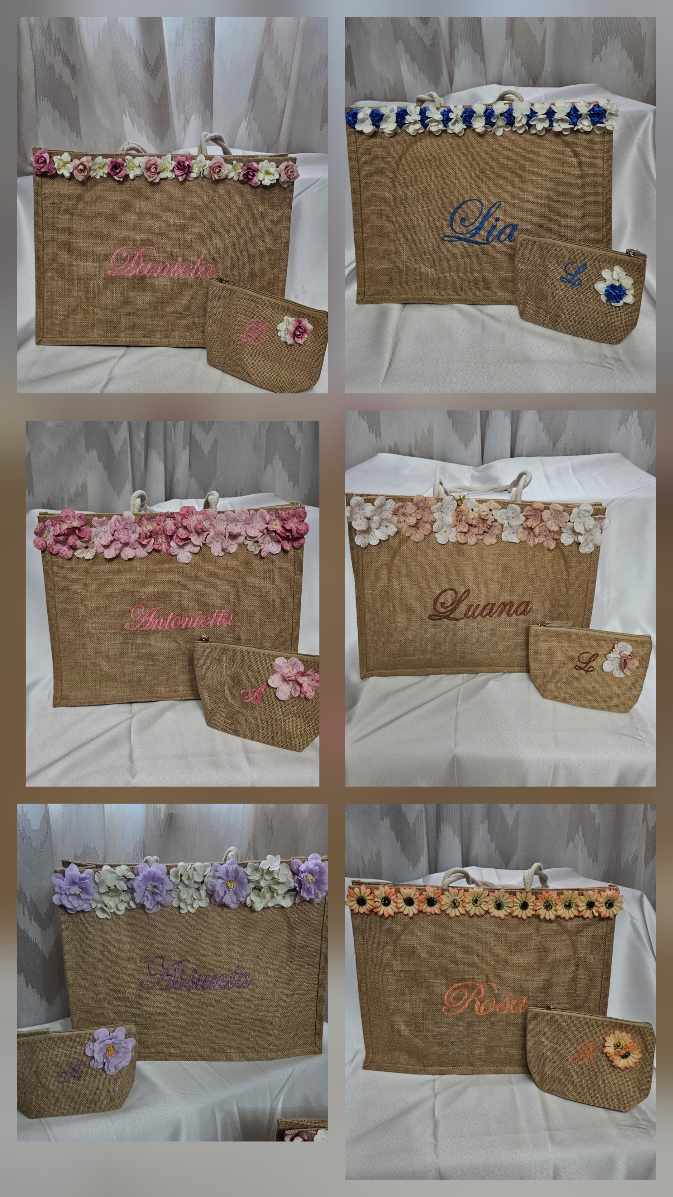 Borsa da Spiaggia piu' pochette con nome e iniziale Personalizzato Ricamate!