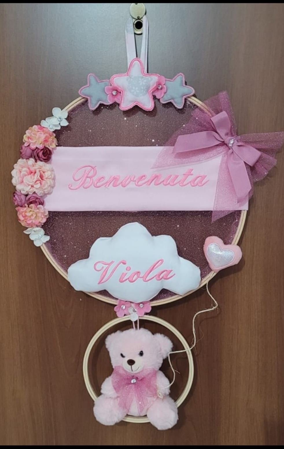 Coppia Fiocco Nascita Artigianale con Tulle 70x40cm Personalizzabile!