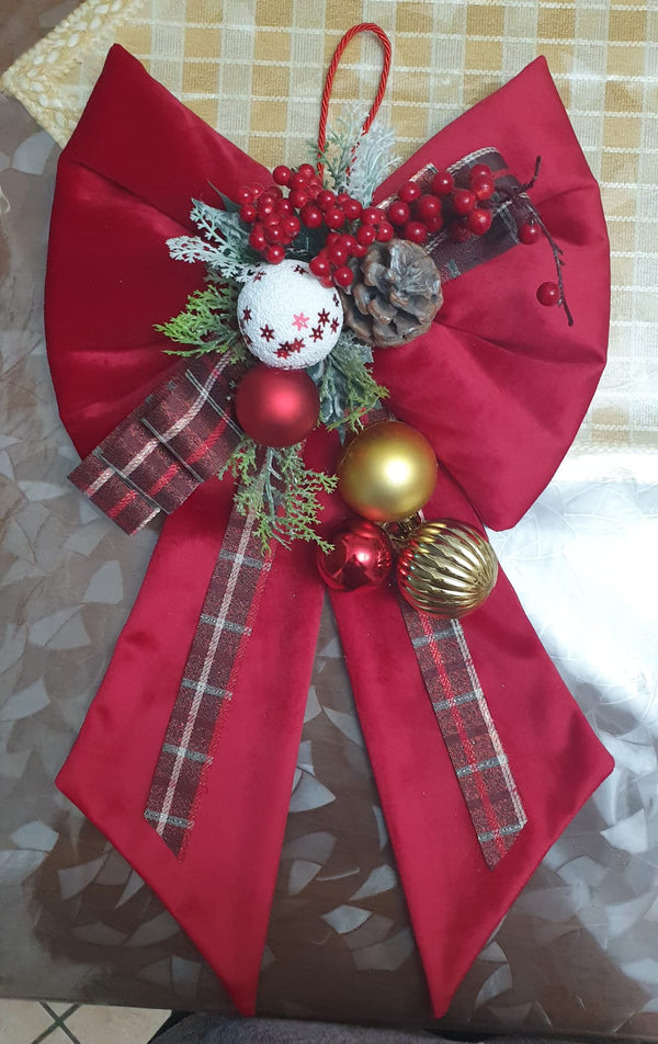 ¡Colgador de puerta con lazo navideño bordado personalizable!