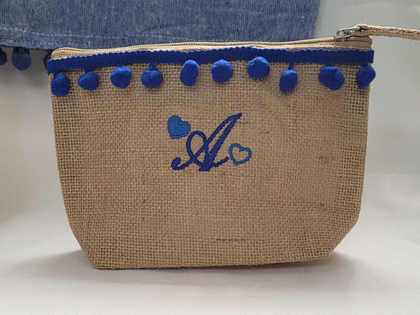 Customizable Embroidered Jute Beauty Case Pochette