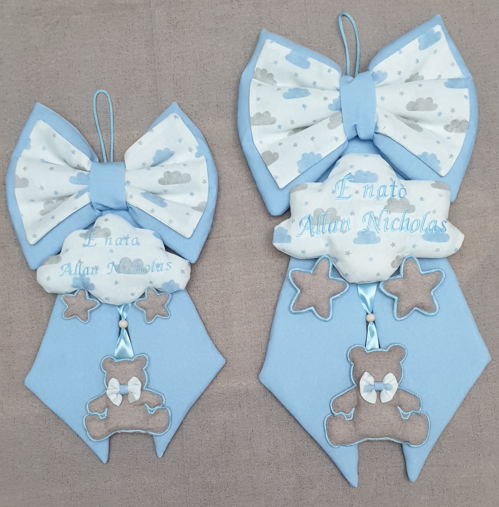 Coppia Fiocco Nascita Artigianale 50x28cm e 60x32cm Personalizzabile!