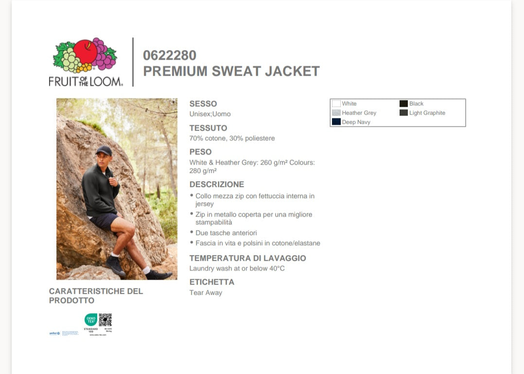 Vigili del Fuoco VDF Felpa Zip Intera Premium Sweat Ricamata Colore Grigio/Scuro