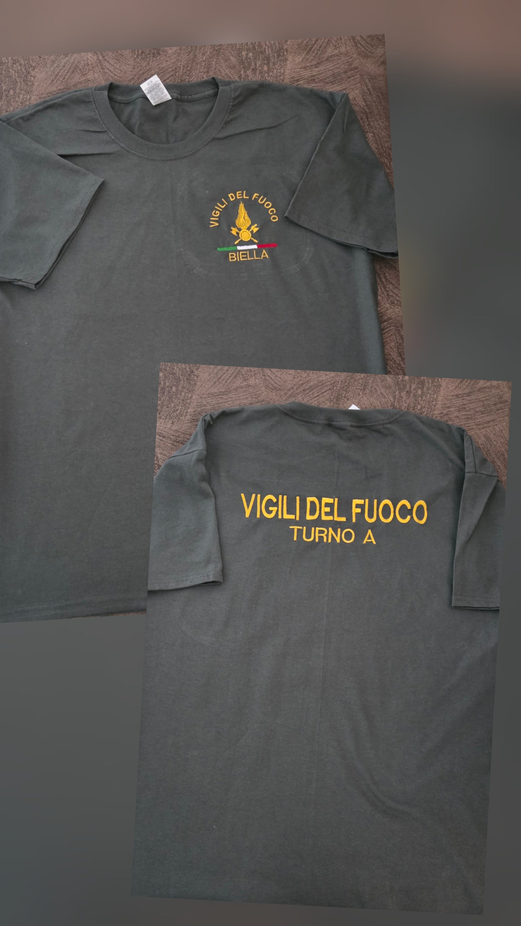 T-Shirt Maglia Vigili del Fuoco VDF Logo+Scritta+2 Ricami a Scelta Ricamata Personalizzata Grigio/Scuro